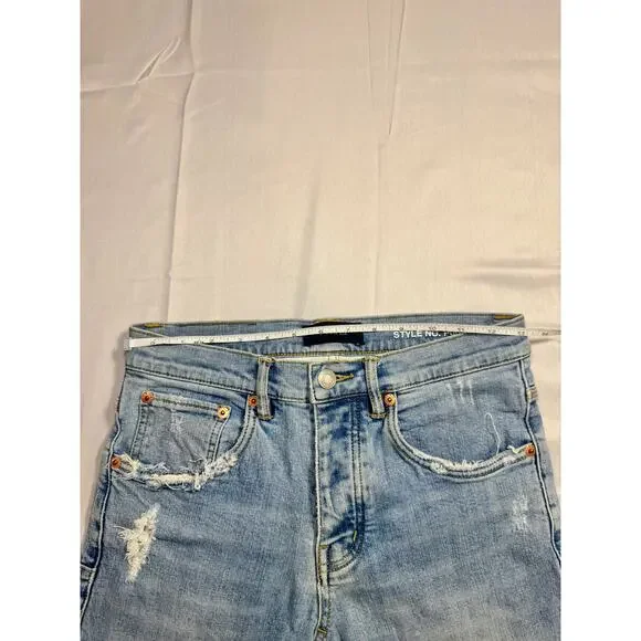 Purple Distressed Denim Shorts Light Wash Women's 29 Button Fly Y2K Streetwear - Picture 8 of 15